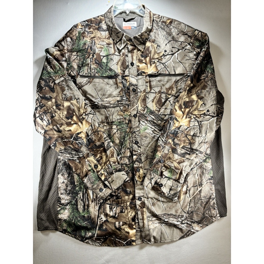 Magellan Outdoor Hunt Gear Men's 2XL Camo Long Sleeve Button Up Shirt Mesh Side